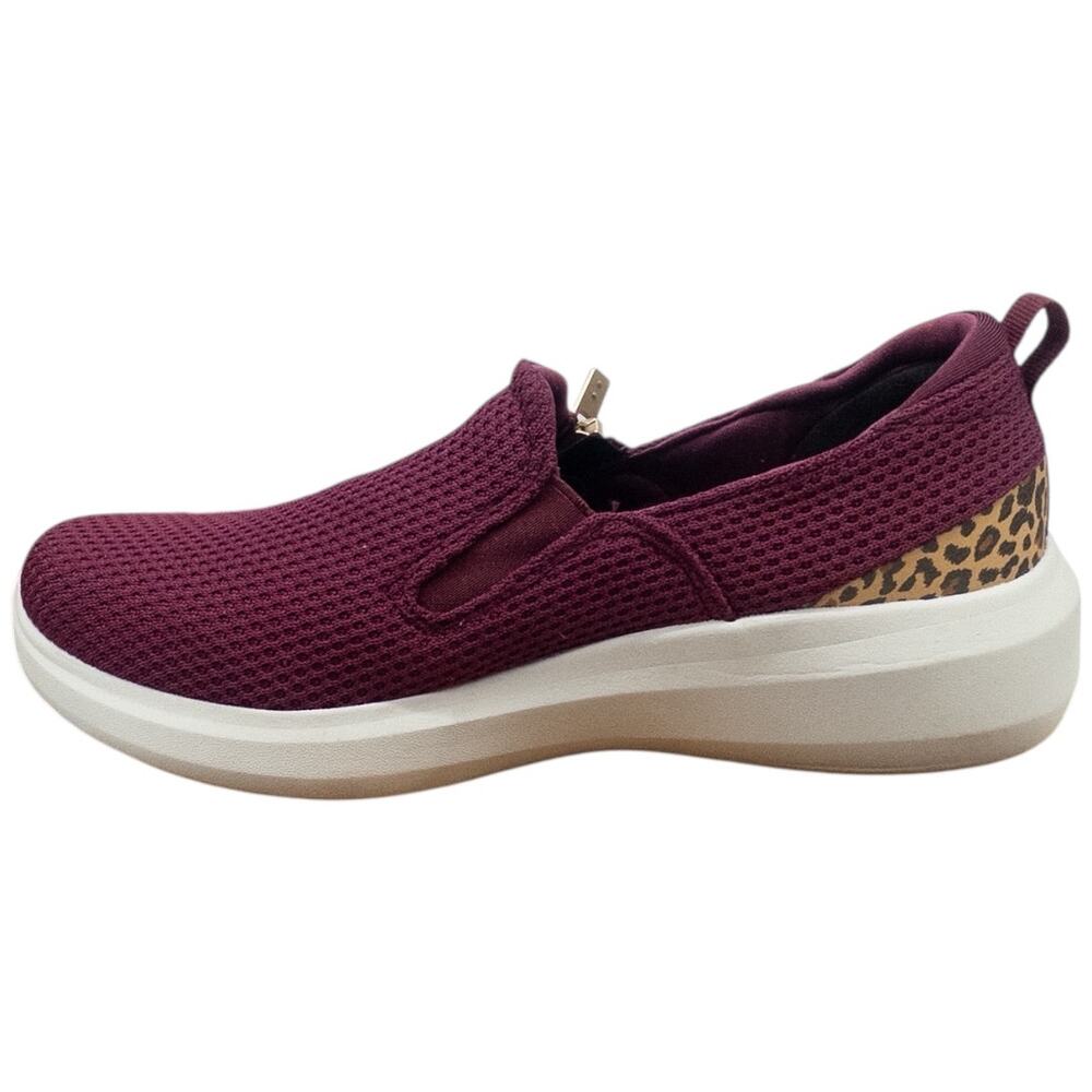 Ryka Ally Womens 9 Wide Burgundy Leopard Accents Side Zip Shoes Wedge Sneakers